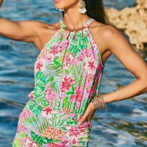 Lilly Pulitzer Pink and Green Floral Halter Top